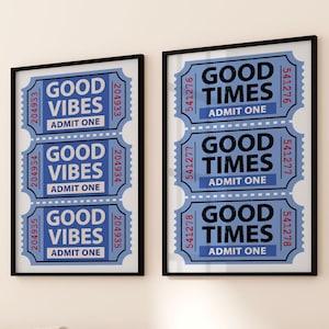 Conjunto de 4 retro buenos tiempos impresión de boletos azul imprimible preppy arte apartamento decoración cartel de moda pared arte bar carrito impresiones maximalista vintage