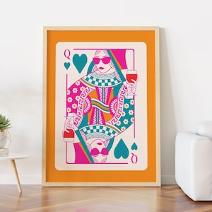 Queen Of Hearts Playing Card Maximalist Wall Art Print Lucky You Dopamine Decor Poster Aesthetic Apartment Retro Trendy Cowgirl Preppy Dorm