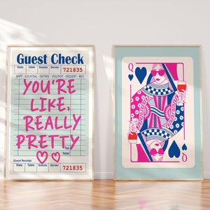 Youre Like Really Pretty Guest Check Queen Of Hearts Playing Card Maximalist Wall Art Print Poster Aesthetic Retro Trendy Cowgirl You're