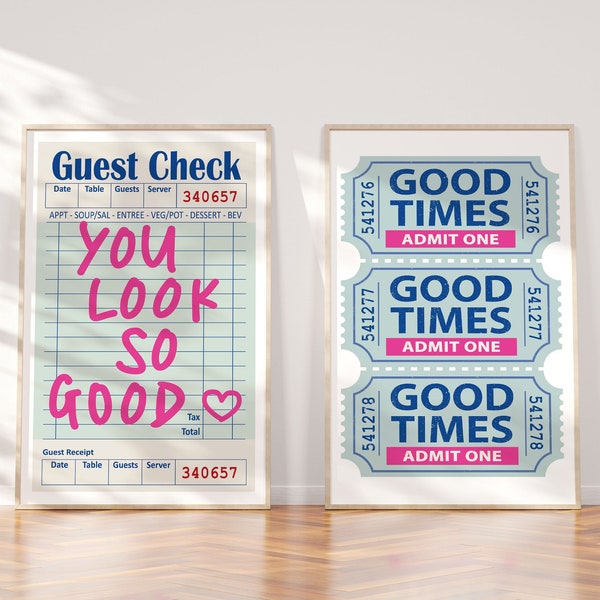 You Look So Good Guest Check Good Times Ticket Maximalist Wall Art Print Poster Aesthetic Apartment Retro Trendy Western Cowgirl Art Preppy