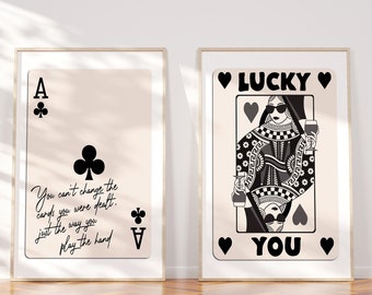 Playing Card Print Trendy Wall Art Prints Retro Bar Cart Decor Preppy Poster Black Ace Card Digital Maximalist Lucky You Art Aesthetic Decor