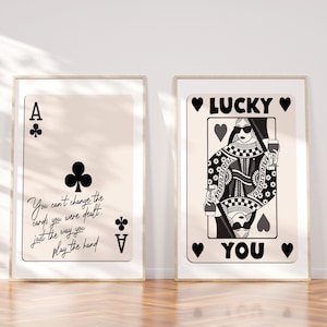 Playing Card Print Trendy Wall Art Prints Retro Bar Cart Decor Preppy Poster Black Ace Card Digital Maximalist Lucky You Art Aesthetic Decor