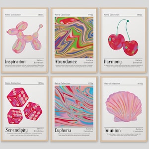 Retro Wall Art Set Of 6 Prints Trendy Holographic Set Retro Abstract Colorful Gradient Poster Aesthetic Prints Vintage Euphoria Print y2k