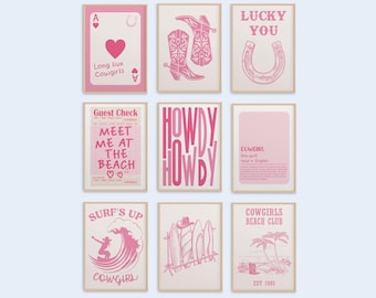Coastal Granddaughter Set Of 9 Pink Aesthetic Trendy Prints Wall Art Decor Long Live Cowgirl Poster Preppy Room Horseshoe Boots Western Dorm