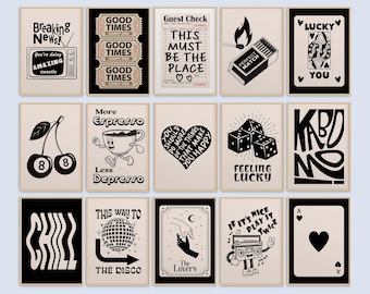 Trendy Retro Wall Art Set of 15 More Espresso Less Depresso Good Times Ticket Print Guest Check Lucky You Poster Above Bed Preppy Aesthetic