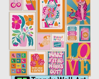 Preppy Wall Art Set Of 75 Colorful Dorm Wall Decor For Girls Cute Prints College Apartment Room Cool Girly Trendy Digital Printable Fun y2k