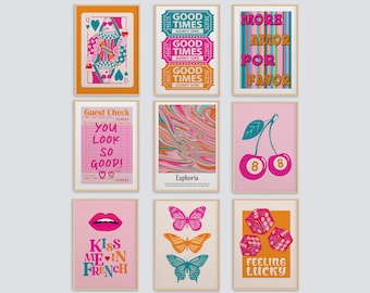 Maximalist Wall Art Set Of 9 Maximalist Decor Pink Dopamine Decor Poster Aesthetic Apartment Retro Trendy Gallery Wall Prints Preppy Dorm