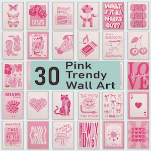 Lot de 30 impressions d'art murales roses, rétro, blush, rose clair, imprimable, décoration de chambre preppy, mignon appartement girly, affiches esthétiques