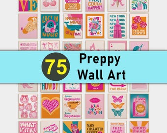 Preppy Wall Art Set Of 75 Pink Orange Teal Teen Girl Room Maximalist Wall Art Dopamine Decor Quirky Gallery Wall Set Prints Preppy Dorm y2k
