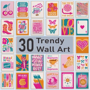 Preppy Wall Art Set Of 30 Colorful Dorm Wall Decor For Girls Cute Prints College Apartment Room Decor Girly Trendy Digital Printable Fun y2k