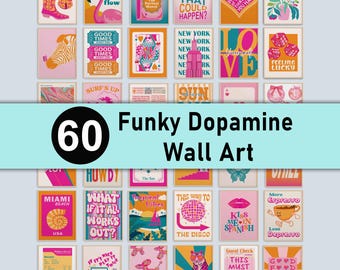 Set Of 60 Funky Wall Art, Dopamine Posters, Maximalist Prints, Colorful Gallery Wall Set Bundle, Fun Trendy Unique Printable Digital Posters