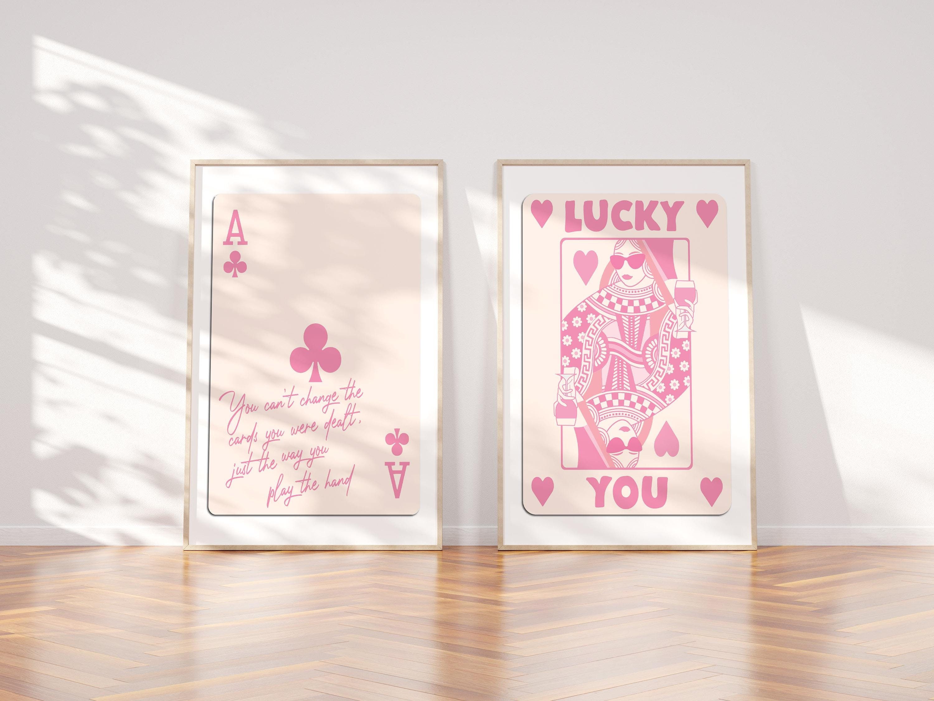 Playing Card Print Trendy Wall Art Prints Retro Bar Cart Decor Preppy Poster Pink Ace Card Clubs Maximalist Lucky You Queen Hearts Aesthetic