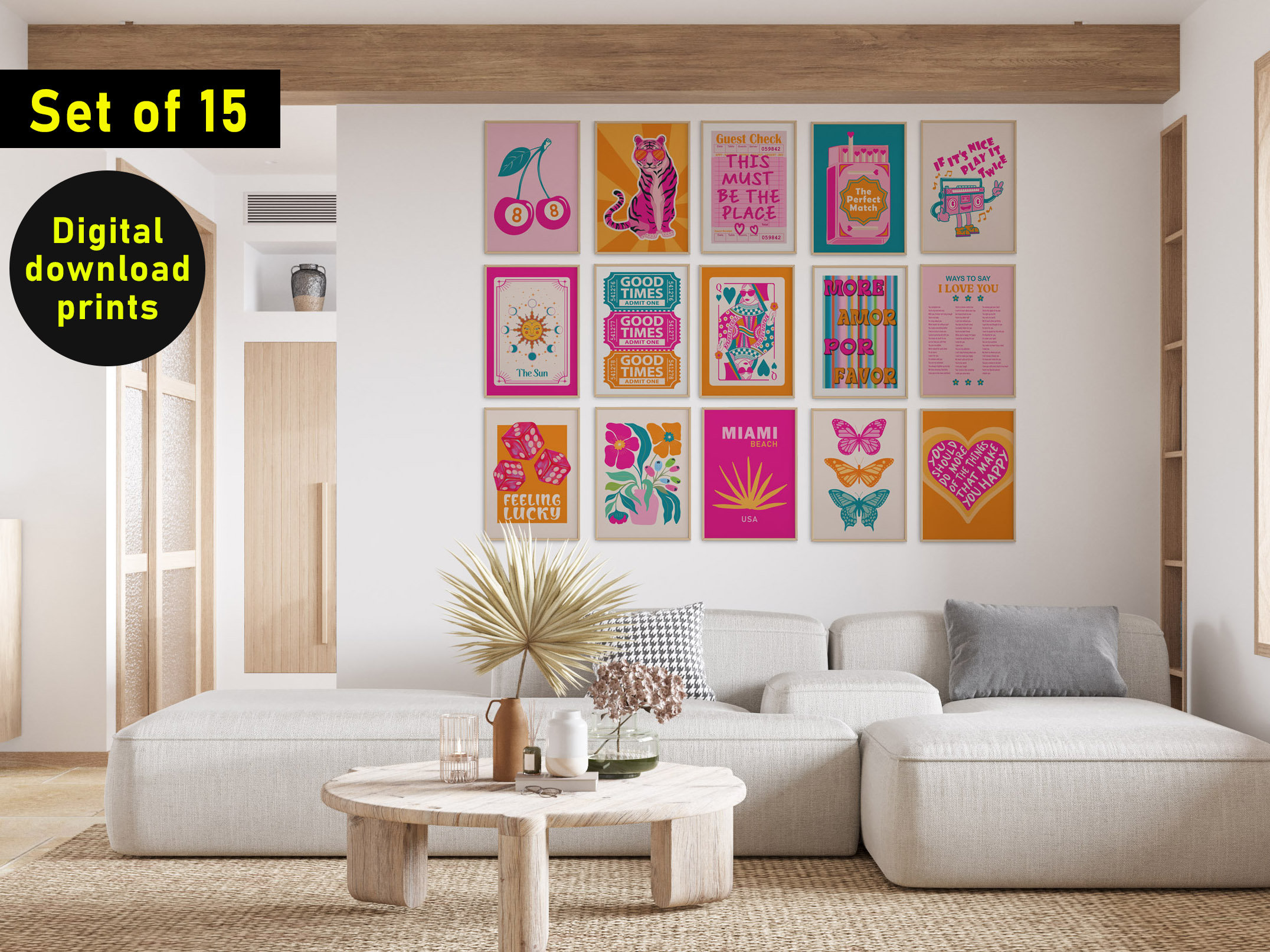 set of 100 kitchen prints, kitchen wall art, preppy... Preppy Wall Art Set of 15 Pink Orange Teal Teen Girl Room Maximalist ...