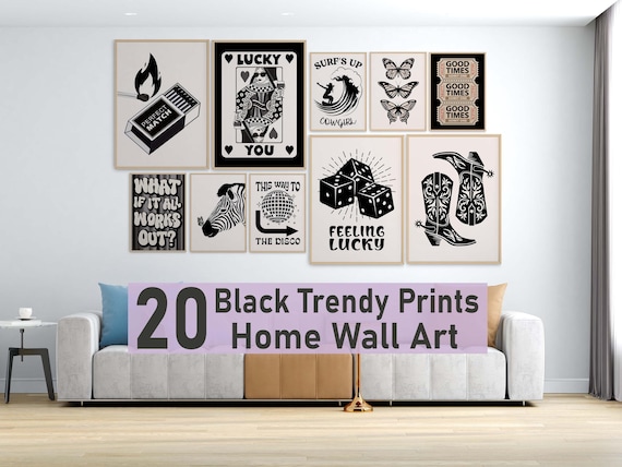 Set of 20 Black and White Apartment Prints Bedroom Wall Art Decor Cool Cute Girly Wall Prints Girls Trendy Posters Living Room Bathroom Fun