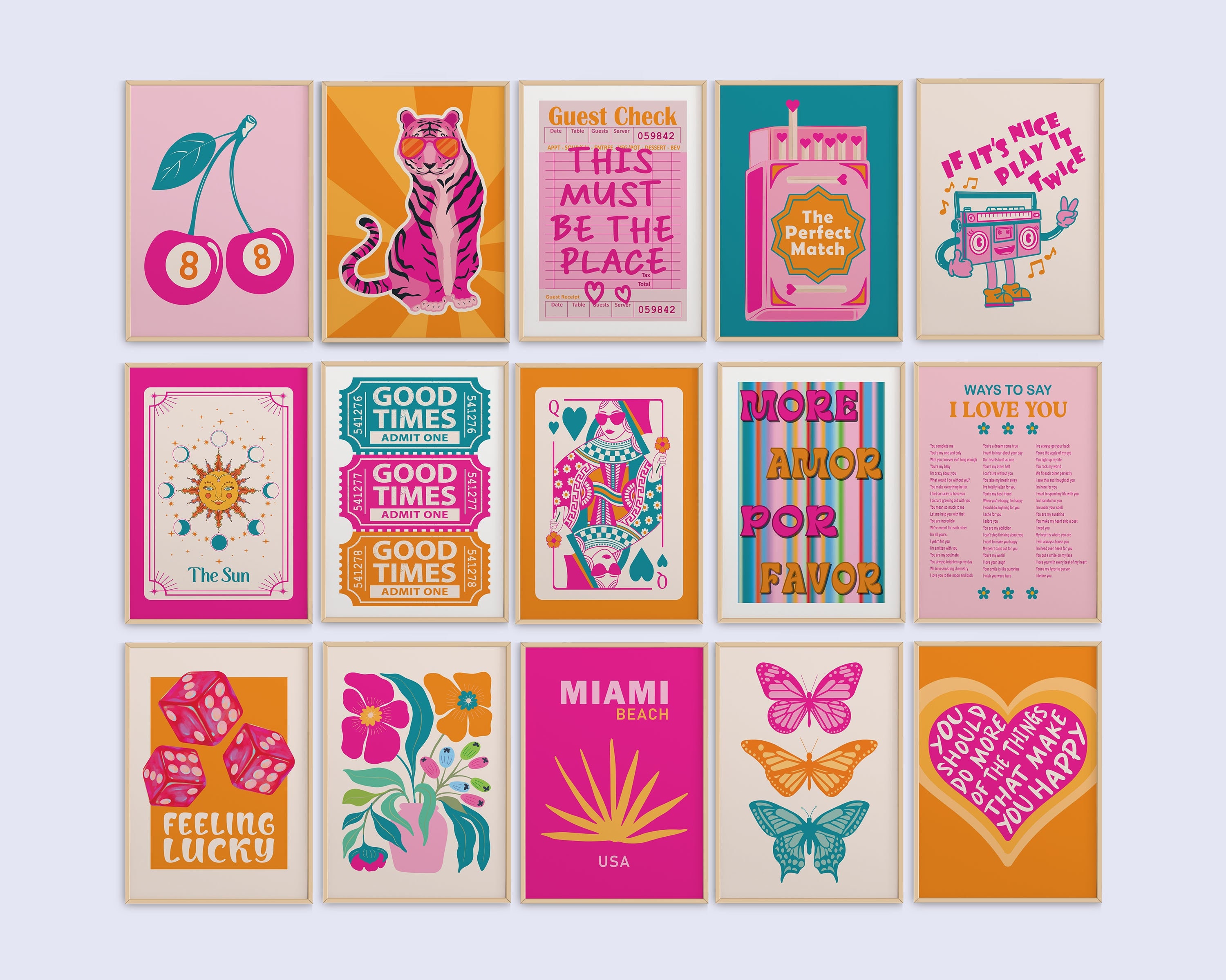 Preppy Wall Art Set Of 15 Pink Orange Teal Teen Girl Room Maximalist Wall Art Dopamine Decor Quirky Gallery Wall Set Prints Preppy Dorm y2k