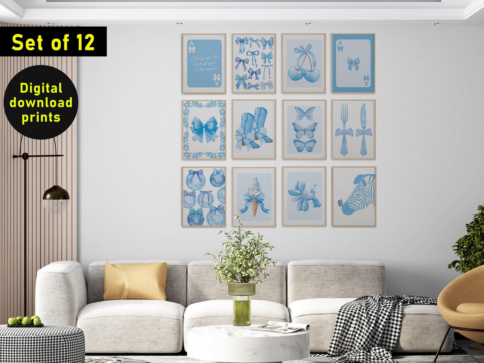 Blue Bows Set of 12 Wall Art Preppy Coastal Cowgirl Room Decor Prints ...