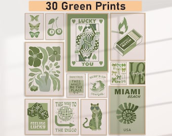 Set Of 30 Dorm Wall Decor For Girls Sage Green Wall Art Dorm College Apartment Wall Prints Cute Room Wall Art Girly Posters Trendy Printable