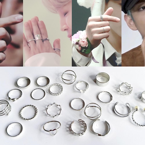 BTS Fashion Inspired J-hope Jimin V & Jungkook Silver Band Rings