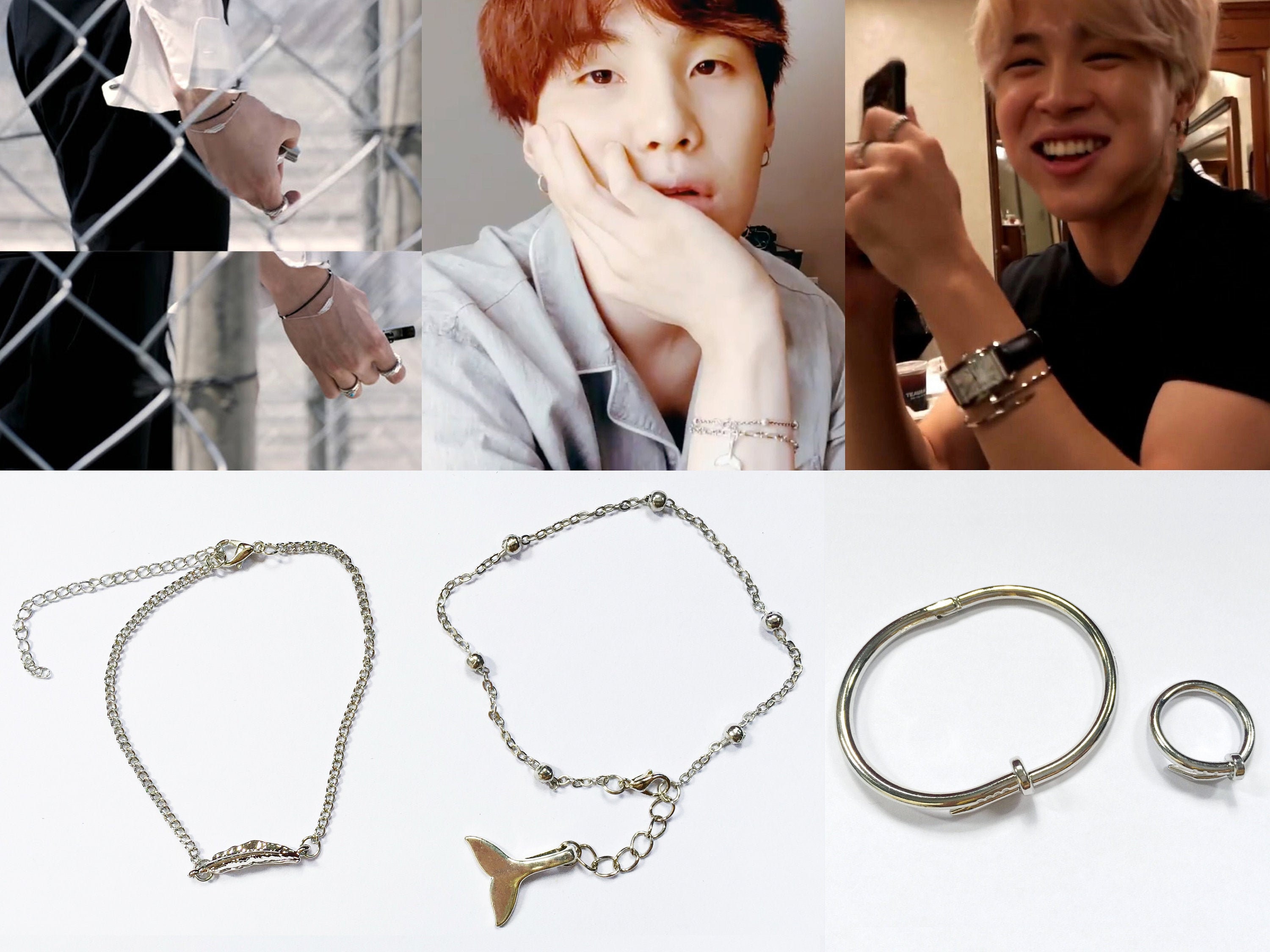 BTS Kpop Silver Necklace Bracelet Pendant Jin Jimin Jungkook RM V Jhope Suga  | eBay
