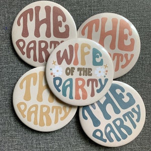 Retro Bachelorette Buttons - 2.25 in Bach Buttons - Wife of the Party Retro Bachelorette Buttons