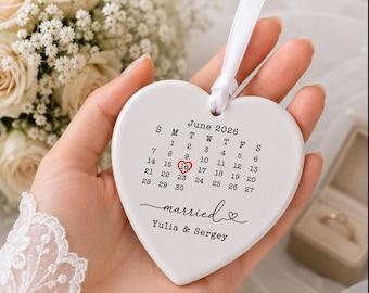 Custom Wedding Date Ornament, Personalized Wedding Calendar Ornament, First Christmas Married Gift, Anniversary Keepsake