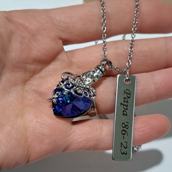 Blue Butterfly Heart Cremation Necklace: Sterling Silver Ash Urn Keepsake