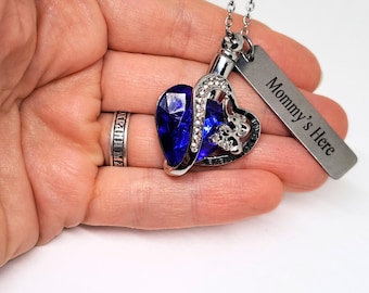 Sterling Silver Elephant Urn Necklace: Blue Heart Cremation Jewelry, Personalized