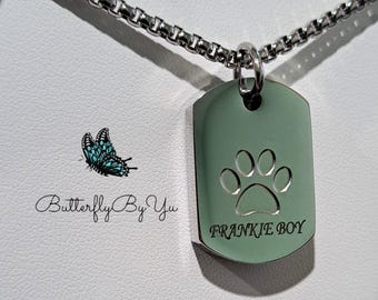 Personalized Dog Paw Urn Necklace: Engraved Stainless Steel Pet Memorial