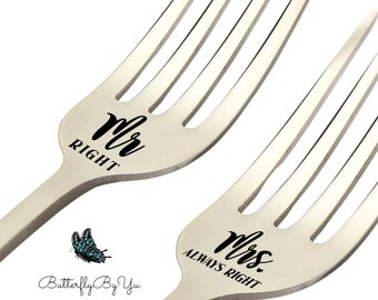 Custom Wedding Day Forks - Engraved - Name Date - Mr. Mrs. - His Hers - Bride Groom - I Do Me Too - Mine Yours - Husband Wife