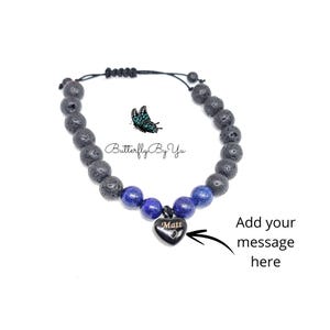 Custom Engraved Urn Bracelet: Lava Bead Essential Oil Diffuser, Cremation Jewelry