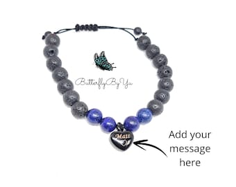 Custom Engraved Urn Bracelet: Lava Bead Essential Oil Diffuser, Cremation Jewelry