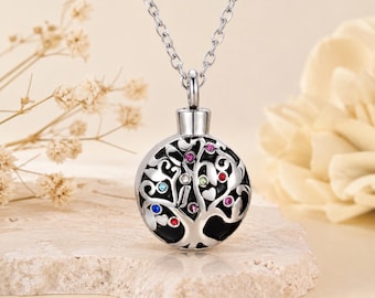 Personalized Memorial Necklace, Tree of Life Urn Pendant, Multicolor Crystal Ashes Keepsake