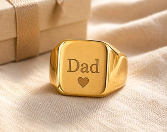 Custom Signet Ring for Dad, Personalized Initial Jewelry, Engraved Stainless Steel Gift for Him
