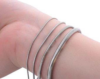Stainless Steel Silver Round Snake Chain Necklace Men Women