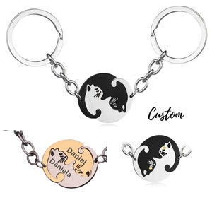 Couples Keychain Gift, Personalized Keychain, Couple  Engraved, Cute Cat Keychain Set , Puzzle Cat Pendant Keychain, Mother's Day Gift