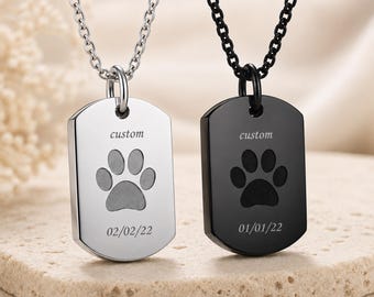 Personalized Dog Paw Cremation Necklace - Custom Engraved Pet Ashes Jewelry - Dog Memorial Gift