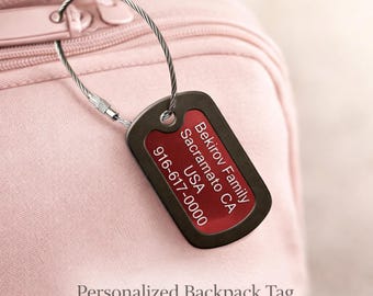 Personalized Backpack Tag, Engraved Name Tag, Aluminum Luggage Tag, Kids School Bag Tag