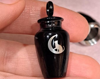 Collana commemorativa per animali domestici con incisione di gatto e luna: gioiello in acciaio inossidabile per ceneri.