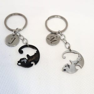 Personalized Cat Puzzle Keychain Set: Engraved Stainless Steel Couples/BFF Gift