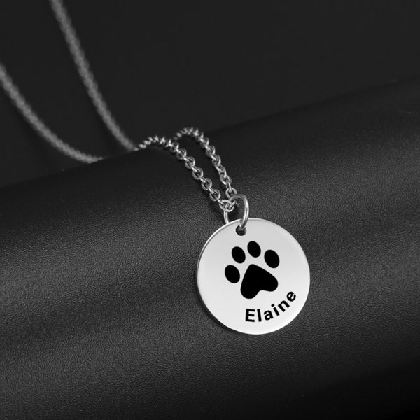 PAW PRINT NECKLACE, Lost Pet Gift, Disk Necklace, Nose Print Personalized Name Engraved Animal Adoption Pendant
