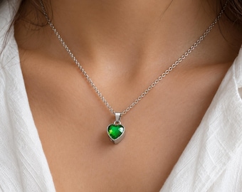 Personalized Heart Urn Necklace • Birthstone Keepsake for Ashes • Memorial Cremation Jewelry • Sympathy Gift