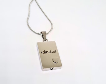 Silver Dog Tag Urn Necklace – Custom Engraved Cremation Jewelry for Ashes, Memorial Necklace