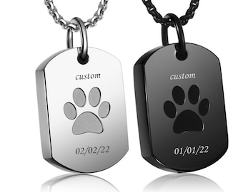 Personalized Dog Paw Cremation Necklace - Custom Engraved Pet Ashes Jewelry - Dog Memorial Gift