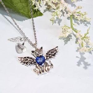 Cat Angel Cremation Necklace: Blue Heart Pet Memorial Urn