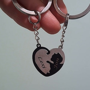 Engraved Cat Couples Keychain Set: Personalized Puzzle Pendant Gift