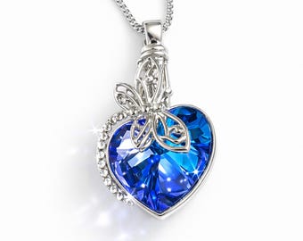 Crystal Heart Cremation Necklace, Urn Pendant with Dragonfly Butterfly, Memorial Sympathy Gift