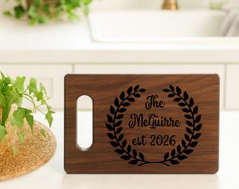 Engraved Custom Name Monorgam Wooden Cutting Board, Custom Housewarming Gift