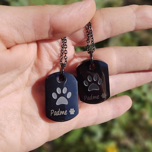 CUSTOM Name NECKLACE, PET Keepsake, Urn Necklace, Cremation Jewelry, Personalized Engravable Dog Paw Pendant Stainless Steel Ashes Necklace