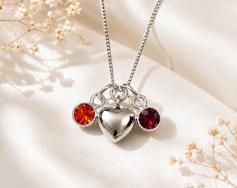 Custom Heart Urn Necklace with Birthstone Charms, Personalized Cremation Jewelry for Human or Pet Ashes