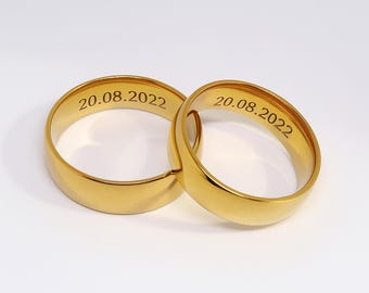Gold Wedding Bands — Matching Couple Rings — Optional Inside Engraving — Personalized Wedding Ring Set